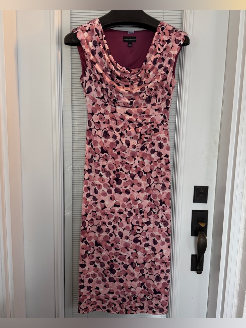 Beautiful Connected Apparel Sz 8 Cowl Neck Midi Dress Dusty Pink Bubble Pattern